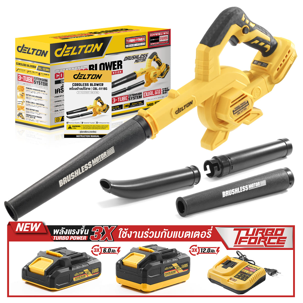 เครื่องเป่าลมไร้สาย (พร้อมแบตเตอรี่) DELTON รุ่น CBL-511BS TURBO FORCE 20V 12AH_8